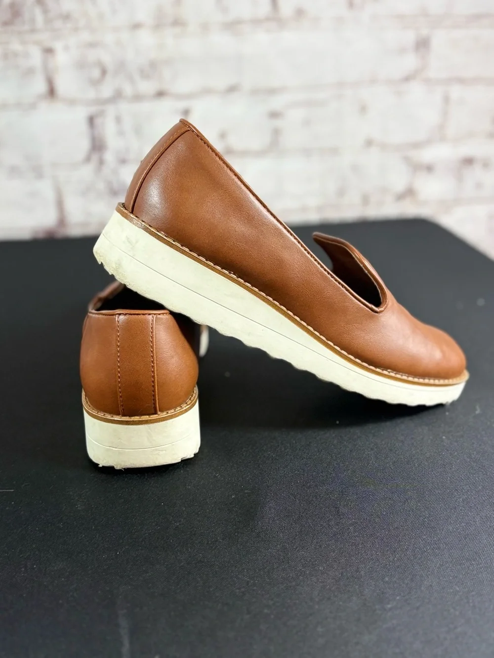 ALDO Men's Cognac Leather Slip-On Platform Loafers